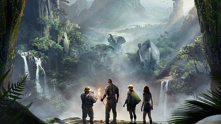 2017 Jumanji movie poster, Jumanji: Welcome to the Jungle, Jack Black, Kevin Hart, Dwayne Johnson, Karen Gillan, 4k, HD wallpaper