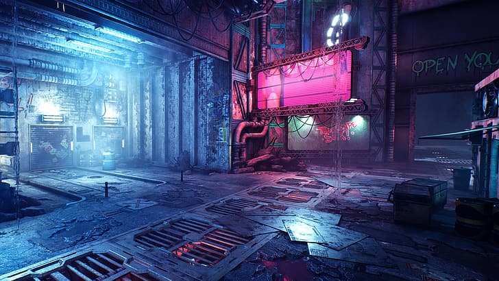 video game, tangkapan layar, Ghostrunner, cyberpunk, fiksi ilmiah, neon, lampu neon, Wallpaper HD