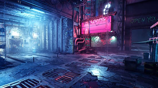  video games, screen shot, Ghostrunner, cyberpunk, science fiction, neon, neon lights, HD wallpaper HD wallpaper