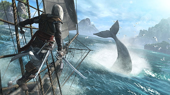 Fondo de pantalla de Assassin's Creed Black Flag, mar, barco, pirata, asesino, Edward Kenway, Assassin's Creed IV: Black Flag, Fondo de pantalla HD HD wallpaper