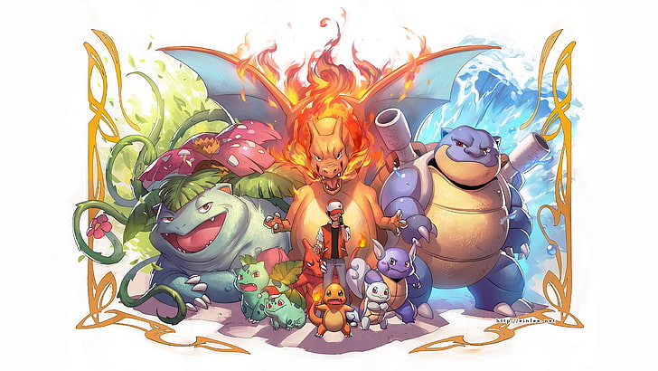 Pokémon, Blastoise, Charizard, Venusaur, Bulbasaur, Charmander, Squirtle, Wartortle, Charmeleon, Ivysaur, gry wideo, Tapety HD