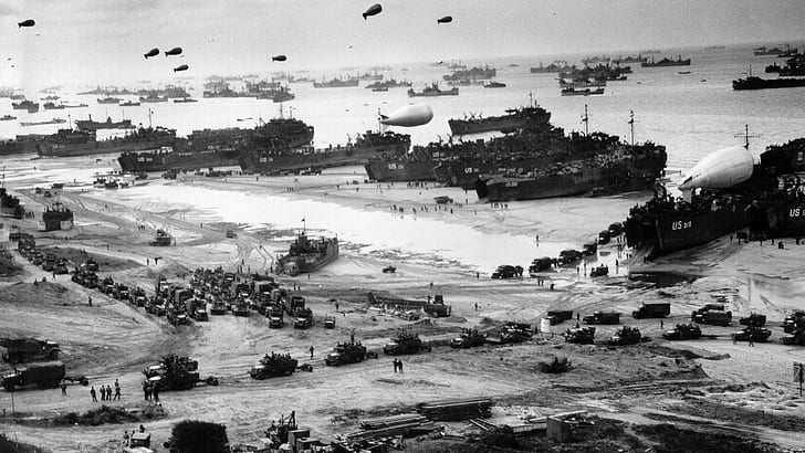 monokrom, Perang Dunia II, Normandia, militer, Wallpaper HD