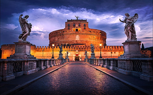 Кастель Сант-Анджело возвышается над цилиндрическим зданием в Парко Адриано, Рим, Италия, по заказу римского императора Адриана, HD обои HD wallpaper