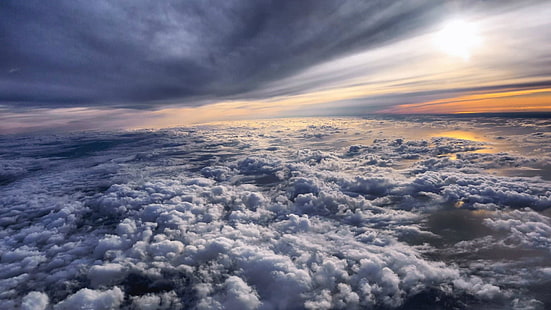 himmel, atmosfär, moln, moln, horisont, jordens atmosfär, cumulus, molnig, flygfotografering, flygvy, solljus, fågelperspektiv, fågelperspektiv, flyg, HD tapet HD wallpaper