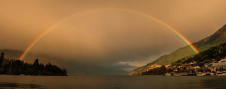 Amazing Rainbow, rainbow photo, Nature, Beach, Rainbow, Mountain, Lake, Forest, HD wallpaper