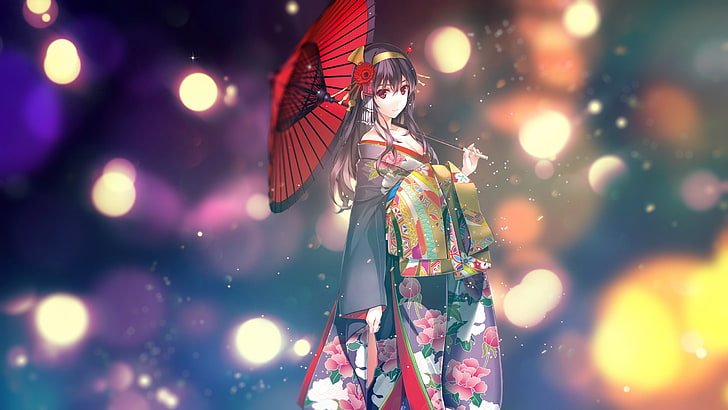 multicolored floral kimono illustration, kimono, anime, Kasumigaoka Utaha, Saenai Heroine no Sodatekata, HD wallpaper