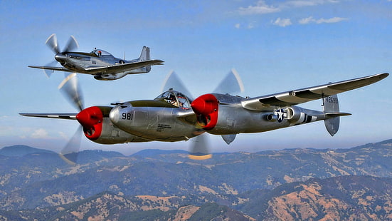 A Cool Pair P 38 P 51, lockheed, mustang, american, wwii, classic, p-51, lightning, world, p-38, north, airp, HD wallpaper HD wallpaper