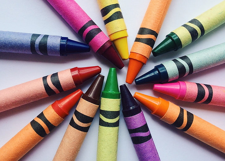 lot de crayons de couleurs assorties, crayons de couleur, crayons de cire, crayons de couleur, Fond d'écran HD