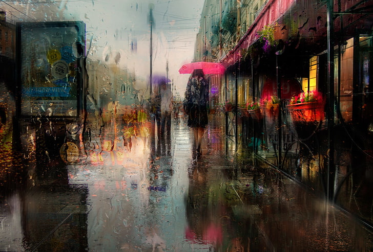 サンクトペテルブルク、雨、都市、水滴、通り、 HDデスクトップの壁紙