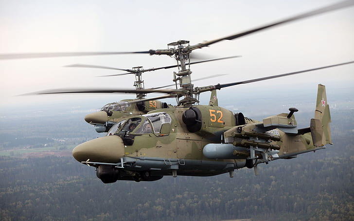 El vuelo en helicóptero Ka-52, Helicóptero, Vuelo, Fondo de pantalla HD