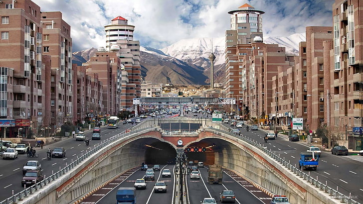 papel pintado digital de la calle de la ciudad, Irán, Teherán, camino, edificio, Fondo de pantalla HD