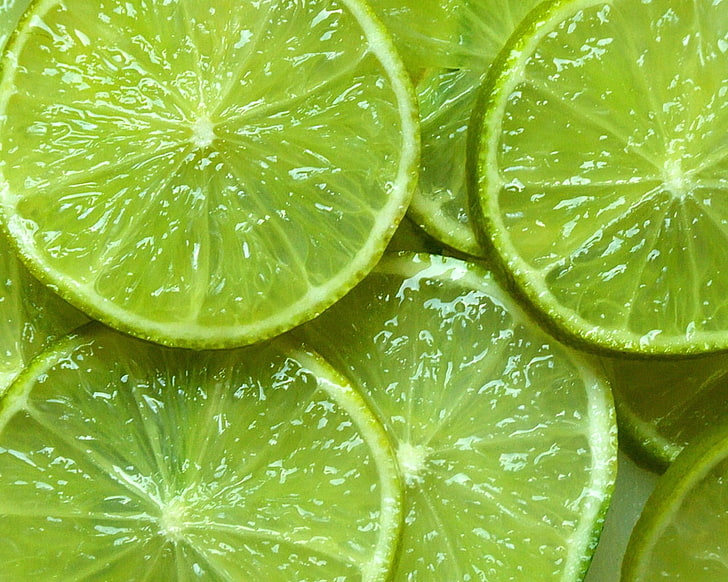 green limes, lime, wedges, green, HD wallpaper