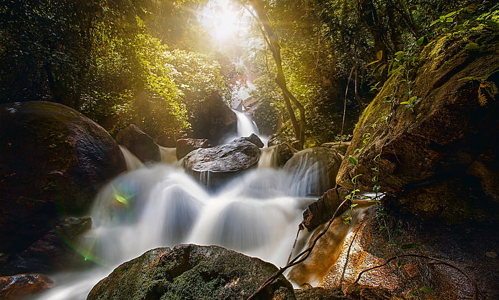 forest, stones, waterfall, Brazil, boulders, Pernambuco, Bonito, the Bridal veil falls, Bridal Veil Fall, the fátyol waterfall, HD wallpaper