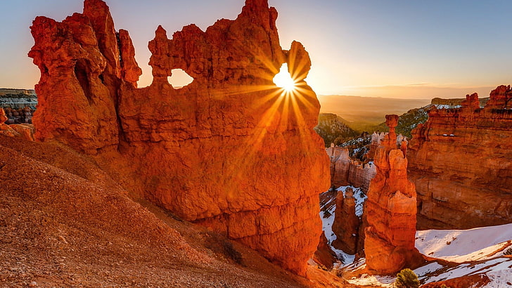 слънчева светлина, образуване на скали, пейзаж, Национален парк Брайс Каньон, Юта, HD тапет