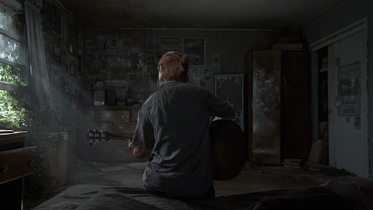 man spelar klassisk gitarr inuti rummet, The Last of Us, gitarr, Joel, Ellie, HD tapet