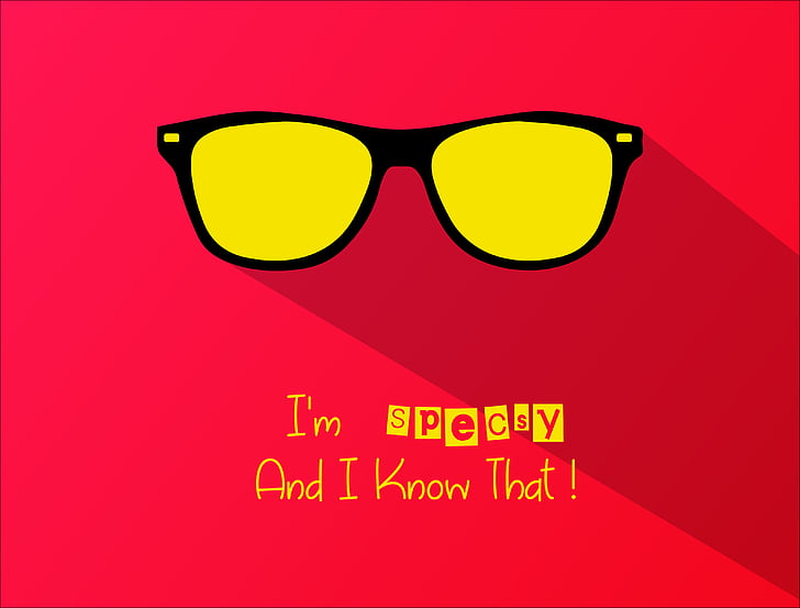 svarta Ray-Ban wayfarer solglasögon med Im Specsy och jag vet att tapeter, Specsy, Röd bakgrund, Typografi, HD, 4K, HD tapet