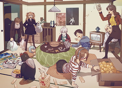 ماكينامي ماري ، Pen² ، Kaworu Nagisa ، Katsuragi Misato ، Ikari Shinji ، Ayanami Rei ، Neon Genesis Evangelion ، Asuka Langley Soryu، خلفية HD HD wallpaper