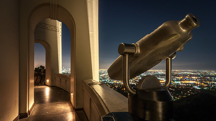 Equipo de ejercicio negro y gris, observatorio, Los Ángeles, noche, Fondo de pantalla HD