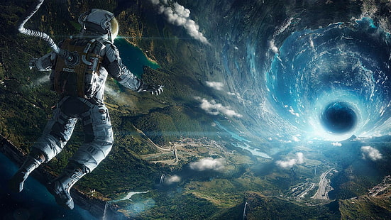 space, space art, science fiction, wormholes, digital art, NASA, landscape, astronaut, space suit, Interstellar (movie), HD wallpaper HD wallpaper