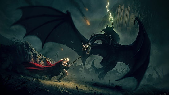 Minas Tirith Battle Duell der Herr der Ringe Fantasy Art Nazgul Eowyn der Hexenkönig die Rückkehr der abstrakten Fantasy HD Art, Schlacht, Minas Tirith, HD-Hintergrundbild HD wallpaper