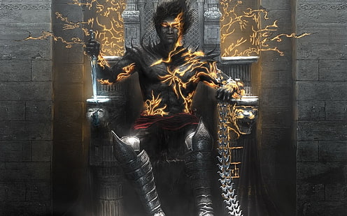 homme assis sur le trône tenant une dague de papier peint numérique, Prince of Persia, Prince Of Persia: les deux trônes, Fond d'écran HD HD wallpaper