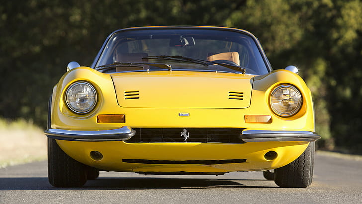 Ferrari, Dino 246 GTS, Car, Convertible, Grand Tourer, Old Car, Sport Car, Yellow Car, HD wallpaper