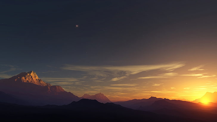 montagne rocciose, fotografia di paesaggio di montagne sotto un cielo limpido durante il giorno, sole, montagne, natura, cielo, tramonto, tramonto, Sfondo HD