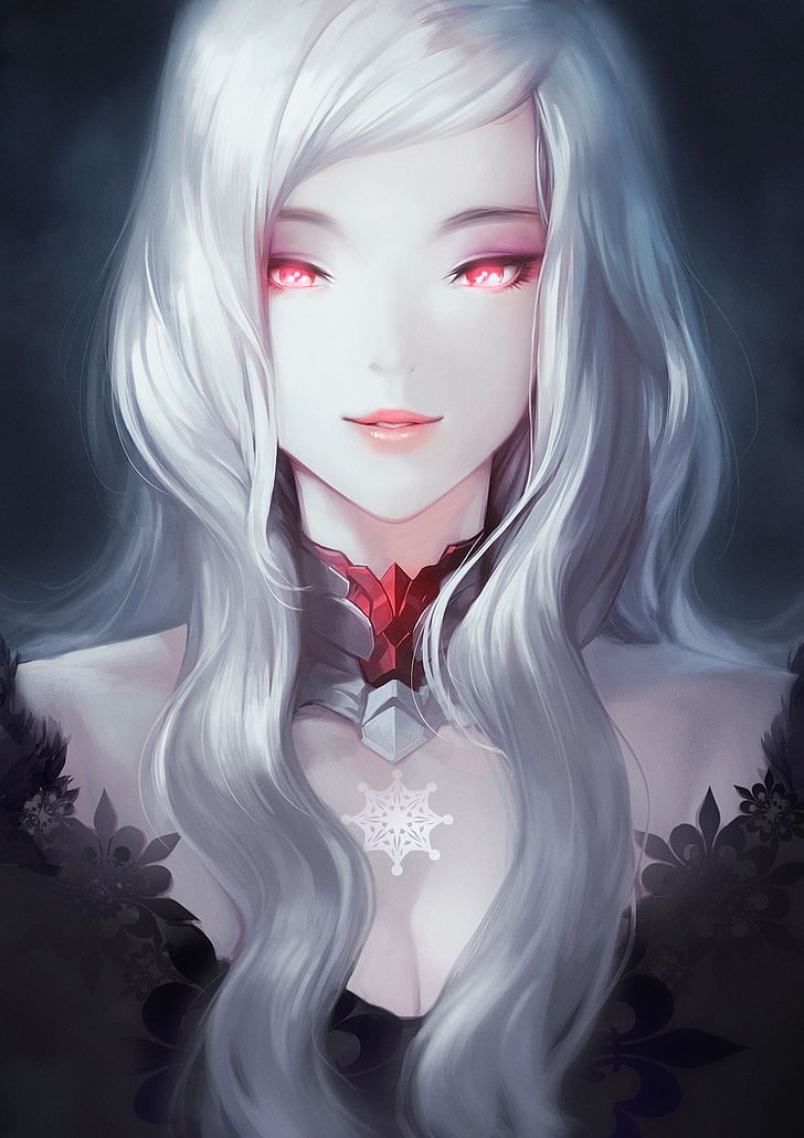 personaje de anime femenino de cabello gris, ojos rojos, cabello blanco, pantalla de retrato, Fondo de pantalla HD, fondo de pantalla de teléfono