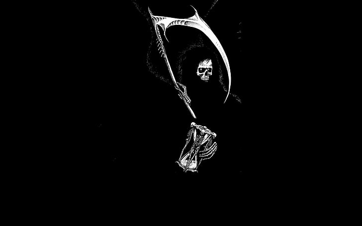 grim reaper clip art, death with a scythe, shadow, dark, drawing, vector, HD wallpaper