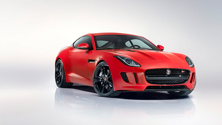 rotes Coupé, Auto, Jaguar (Auto), Jaguar F-Type Coupé, rote Autos, Fahrzeug, einfacher Hintergrund, HD-Hintergrundbild