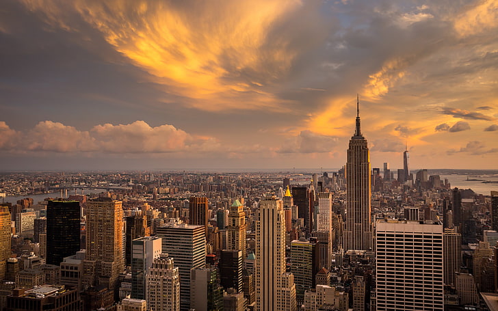 Edificio Empire State, Nueva York, paisaje, ciudad, paisaje urbano, rascacielos, Manhattan, Fondo de pantalla HD