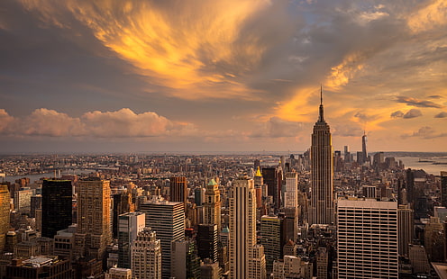 エンパイアステートビルディング、ニューヨーク市、風景、都市、都市の景観、高層ビル、マンハッタン、 HDデスクトップの壁紙 HD wallpaper