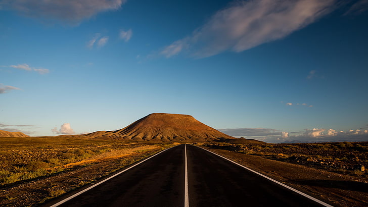 road, sky, horizon, cloud, blue sky, highway, highland, mountain, hill, daytime, HD wallpaper