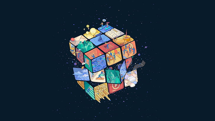 Abstract, Digital Art, Rubik's Cube, HD wallpaper