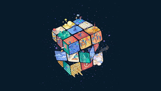 Abstrakcja, Sztuka cyfrowa, Kostka Rubika, Tapety HD HD wallpaper