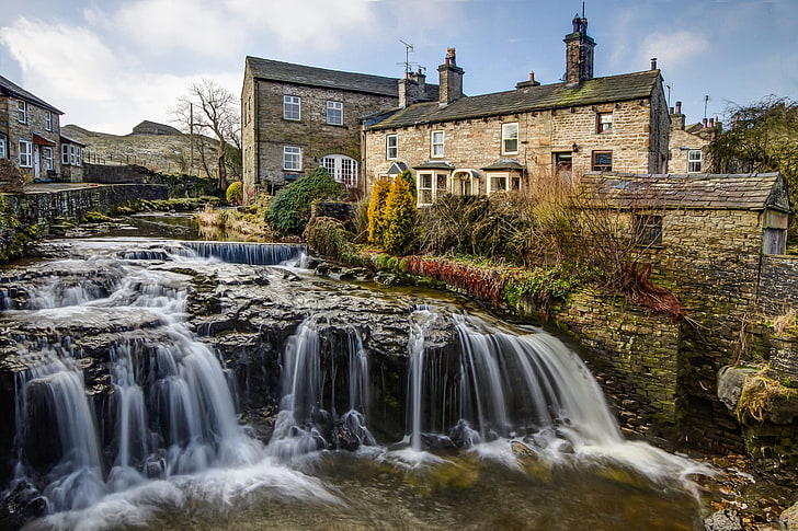 house beside river, north yorkshire, england, yorkshire, river, facade, building, HD wallpaper