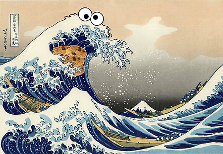 Traditional Japanese Painting + Cookie Monster Wallpaper, HD wallpaper HD wallpaper