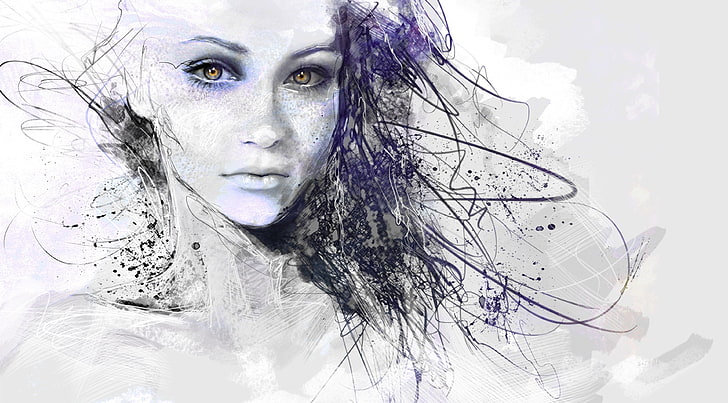ภาพวาดผู้หญิงสาวใบหน้าดวงตาผมวาด, วอลล์เปเปอร์ HD
