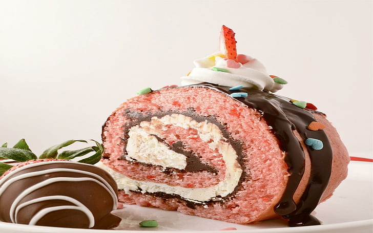 Chocolated Covered Strawberry Cake, Obst, Schokolade, Zuckerguss, Creme, Peitschencreme, lecker, Kuchen, abstrakt, Erdbeere, Füllung, süß, HD-Hintergrundbild