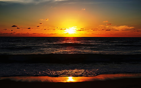 Beach Sunset Ocean HD, ธรรมชาติ, มหาสมุทร, พระอาทิตย์ตก, ชายหาด, วอลล์เปเปอร์ HD HD wallpaper