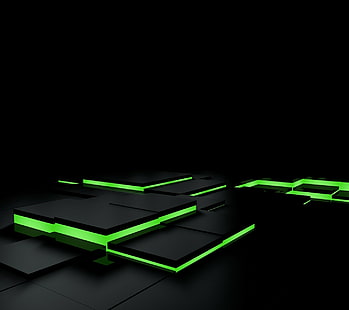 Blocchi 3D, astratto, nero, verde, quadrato, piastrelle, Sfondo HD HD wallpaper