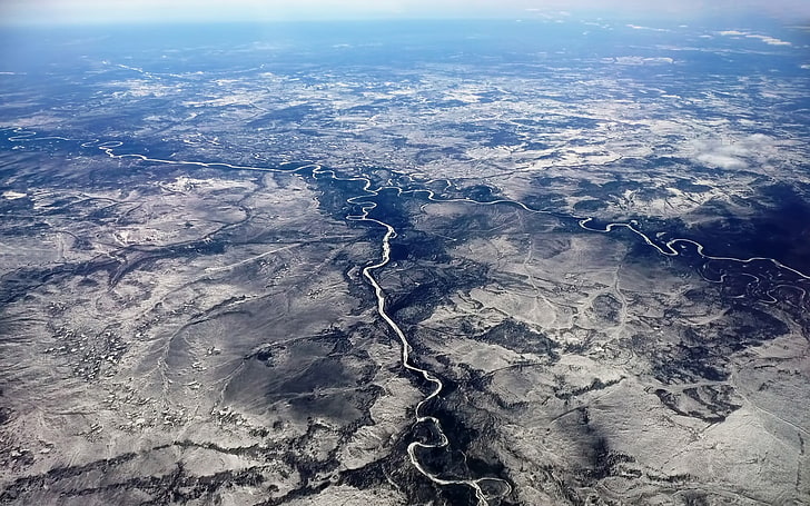 brunt och svart träbord, Sibirien, Ryssland, flod, Flygfoto, landskap, HD tapet