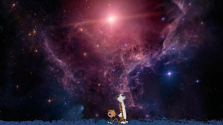 Calvin and Hobbes Stars Nebula HD, cartoon/comic, stars, and, nebula, calvin, hobbes, HD wallpaper