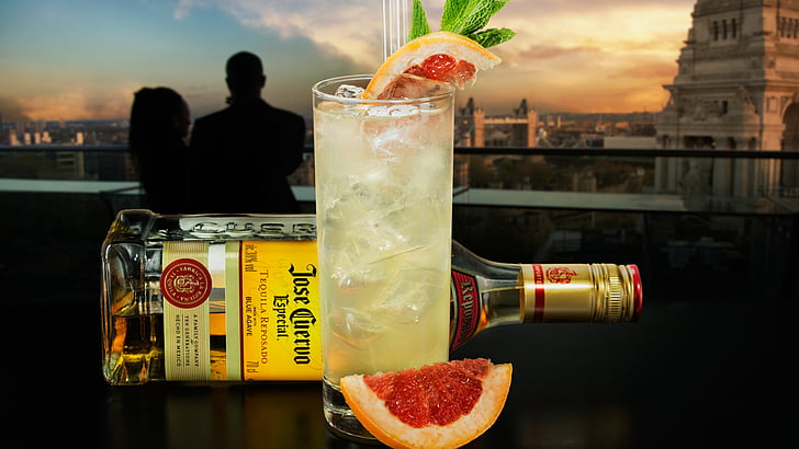 cocktails, tequila, juice, grapefruit, mint, HD wallpaper