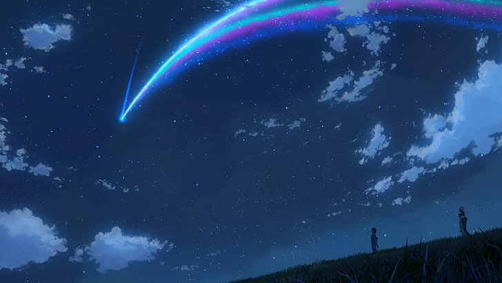 Your Name digital wallpaper, Kimi no Na Wa, Makoto Shinkai, starry night, comet, HD wallpaper