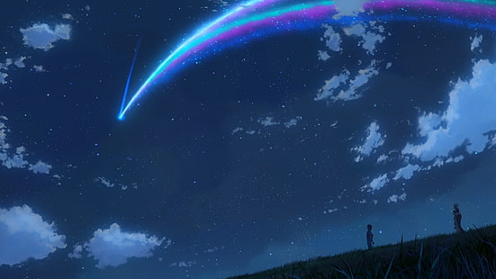 Your Name papel de parede digital, Kimi no Na Wa, Makoto Shinkai, noite estrelada, cometa, HD papel de parede HD wallpaper