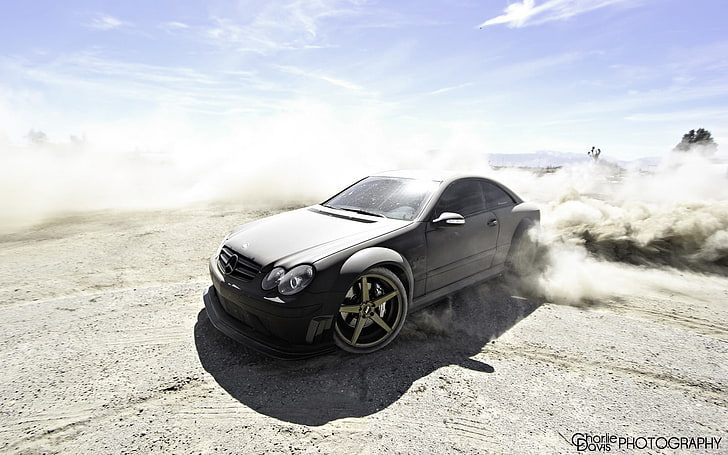 gray Mercedes-Benz coupe, car, tuning, dust, skid, Mercedes, mercedes clk, HD wallpaper