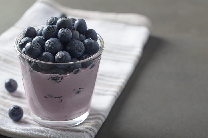 blueberries, berry, yogurt, HD wallpaper