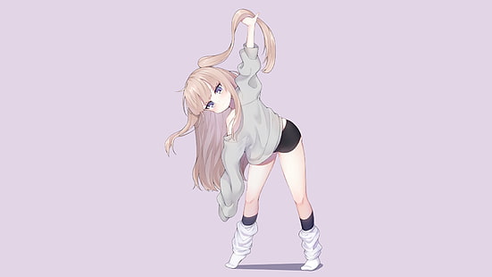 anime, manga, anime girls, simple background, minimalism, pink background, blonde, HD wallpaper HD wallpaper