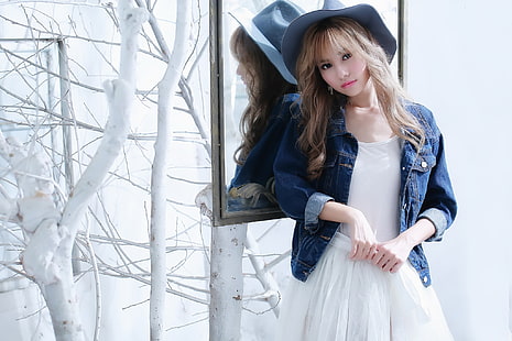 topi, gaun, putih, gaun putih, wanita, model, Asia, Wallpaper HD HD wallpaper